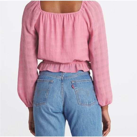 Lush Women’s XL Cori Ruffled Crop Long Sleeve Blouse Pink Boho - Picture 3 of 11